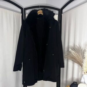 Zara Black Fur-Trimmed Coat